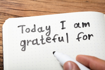 A journal with the words:  "Today I am grateful for."  Use journals as a great way to write gratitude lists.