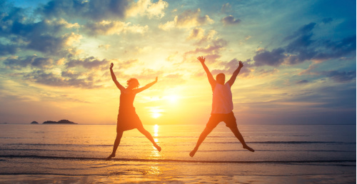 When you use the law of gratitude, you will be more present to joy in your life.  Photo:  people jumping with joy.