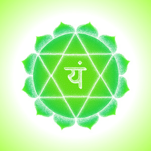 What is the heart chakra:  heart chakra represented by Anahata symbol in green.
